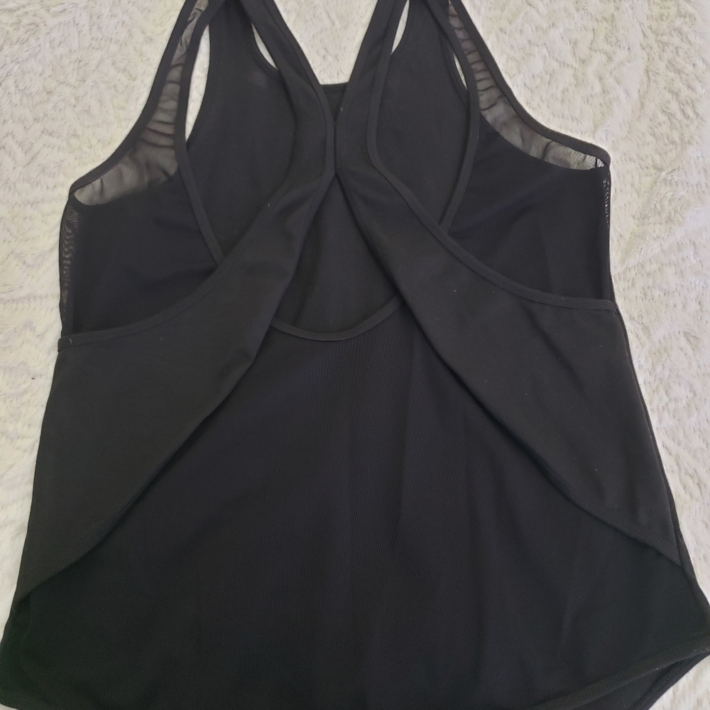 Unique, cross-back black workout tank top